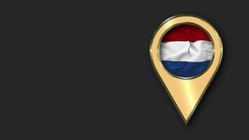 Netherlands Gold Location Icon Flag Seamless Looped Waving, Space on Left Side for Design or Information, 3D Rendering video