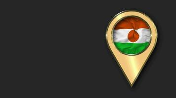 Niger Gold Location Icon Flag Seamless Looped Waving, Space on Left Side for Design or Information, 3D Rendering video