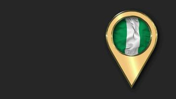 Nigeria Gold Location Icon Flag Seamless Looped Waving, Space on Left Side for Design or Information, 3D Rendering video