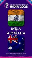 Australië vs Indië bij elkaar passen in icc Mannen krekel wereldbeker Indië 2023, verticaal toestand video, 3d renderen video