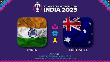 Australien mot Indien slutlig match i icc herr- cricket världscupen Indien 2023, intro video, 3d tolkning video