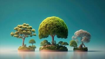 Ecology concept with green trees and clouds photo