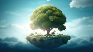 eco concepto con verde planeta y árboles, mundo ozono día foto