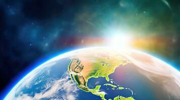 View of the planet earth from space during a sunrise photo