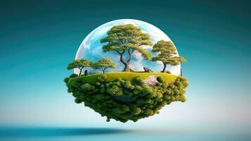 Eco concept with green planet and trees, world ozone day photo