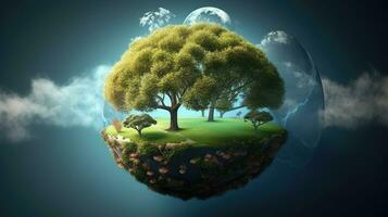 Eco concept with green planet and trees, world ozone day photo