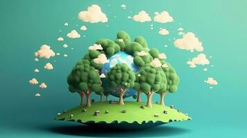 Ecology concept with green trees and clouds photo