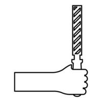 File tool in hand metal rasp in arm use manual instrument equipment for carpentry work contour outline line icon black color vector illustration image thin flat style