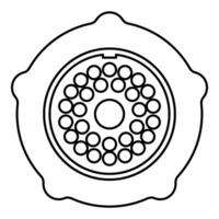 Grate for meat grinder plate mincer device for growing shallow of meat lattice with nut screw female screw pawl stop latch holder contour outline line icon black color vector illustration image thin
