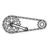 Chain bicycle link bike motorcycle two element crankset cogwheel sprocket crank length with gear for bicycle cassette system bike contour outline line icon black color vector illustration image thin