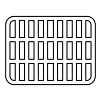 Grating grate lattice trellis net mesh BBQ grill grilling surface rectangle shape roundness contour outline line icon black color vector illustration image thin flat style
