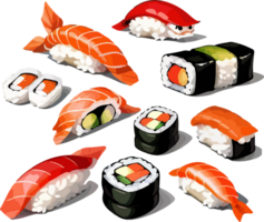 AI generated Sushi Collection Set Cartoon png