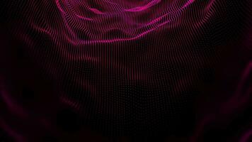 Abstract Magenta red particle waving texture with glowing particles. Cyber or technology digital background video