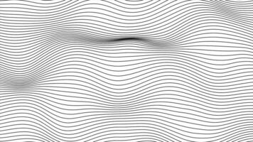 Abstract white color horizontal wavy lines moving on black background, looped abstract background video