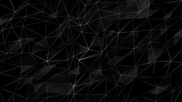 White flashing lines and dots with multiple polygon shape on black background, dark futuristic 3d technology background video