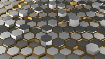 Simple 3d White and Black hexagonal geometrical shapes with golden boundary luxury futuristic background video