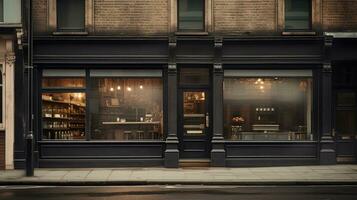 AI generated Generative AI, black exterior cafe, restaurant or shop. Urban building, street facade photo