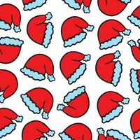 Santa hats vector seamless pattern. Retro, vintage style. Red Santa cap for textile print or wrapping paper. New year, Merry Christmas print design in hand drawn style