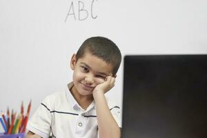 Back to school. Online school, homeschooling or distance education at home due to covid-19 photo