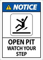 Notice Sign Open Pit, Watch Your Step vector