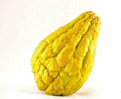 un amarillo Fruta en un blanco antecedentes foto