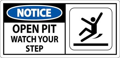 Notice Sign Open Pit, Watch Your Step vector