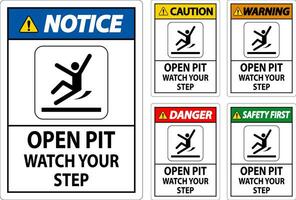 Caution Sign Open Pit, Watch Your Step vector