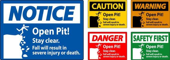 Danger Sign Open Pit Stay Clear Fall Will Result In Severe Injury Or Death vector