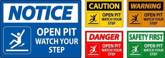 Caution Sign Open Pit, Watch Your Step vector