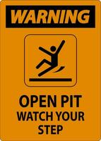 Warning Sign Open Pit, Watch Your Step vector