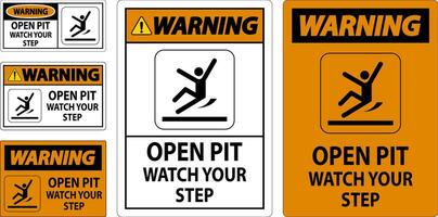 Warning Sign Open Pit, Watch Your Step vector