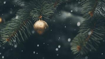 AI generated Generative AI, Christmas tree with balls, blurred background, holiday decoration photo