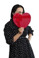 Portrait of young middle-eastern woman with gift box. Romantic giftbox photo