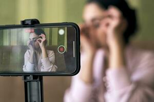 Beauty blogger at video streaming photo