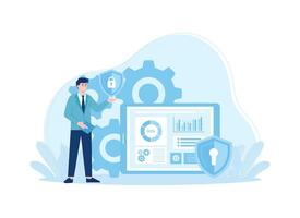 a man checks privacy on a security system concept flat illustration vector