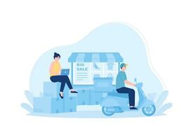 delivery person picks up the parcel from the online store to send to the customer concept flat illustration vector