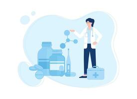 doctor with first aid bag and doses concept flat illustration vector