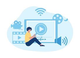 a woman is creating video content using a tablet concept flat illustration vector