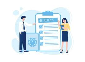 business people study rule lists, read guidelines, create checklists concept flat illustration vector