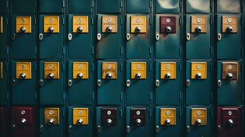 AI generated Generative AI, Row of high school lockers in the hallway, locker room photo