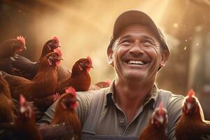 male farmer on chicken farm in the daytime with Generative AI photo