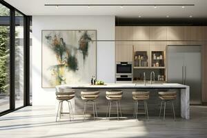 Modern kitchen interior design, AI Generative photo