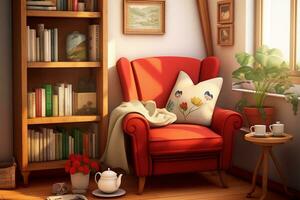 A picture of Stylish and cozy reading nook. AI Generative photo