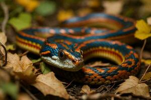 a close up photo of a Plains garter snake. AI Generative