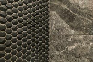 Texture of glossy black mosaic tiles hexagon photo