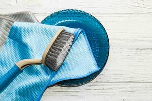 azul y gris paño con un especial textura para limpieza lentes y platos para casa limpieza. foto