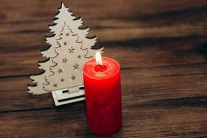 Candles for Christmas decoration, festive attributes, place for text photo