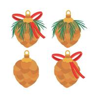 Set of Christmas toy, ornament for the tree, pine cone. Winter holiday elements. vector