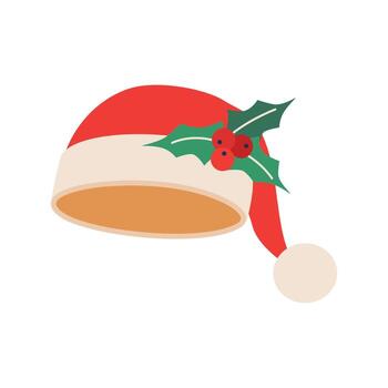 rojo Navidad sombrero con pompones y bayas y muérdago hojas. invierno fiesta elemento. vector