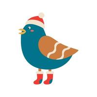 Christmas cute, funny bird in a cap, and boots. Winter holiday element. vector